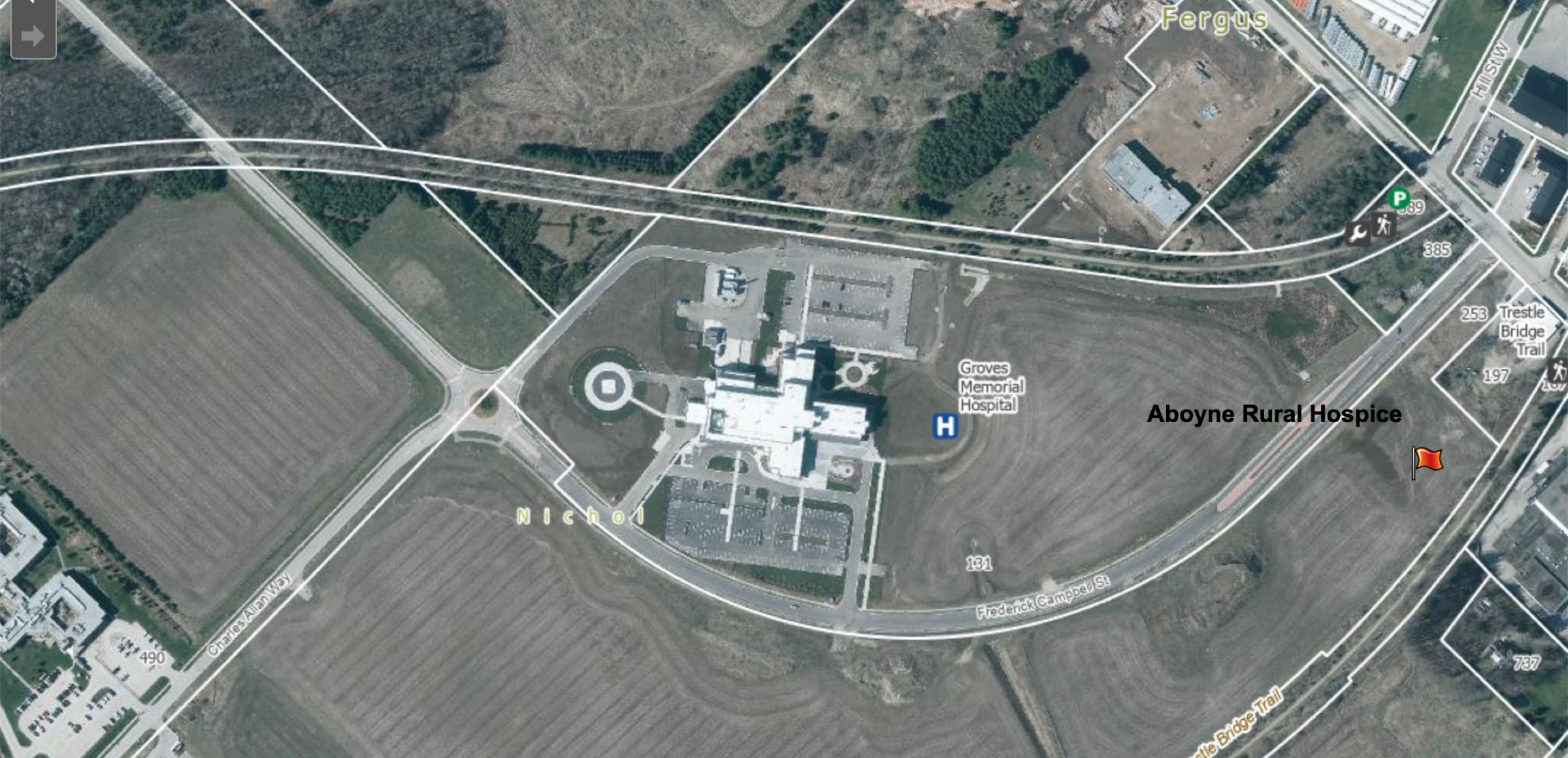 Aerial photo of Wellington County Aboyne Campus showing hospice site.